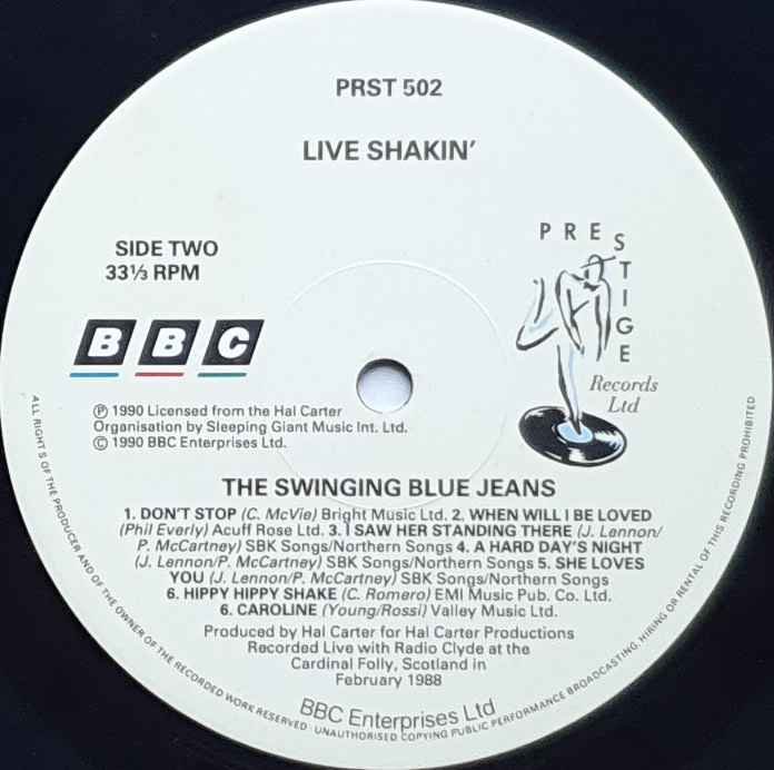 PRST 502 Live shakin' Swinging Blue Jeans from the BBC records and Tapes library Label